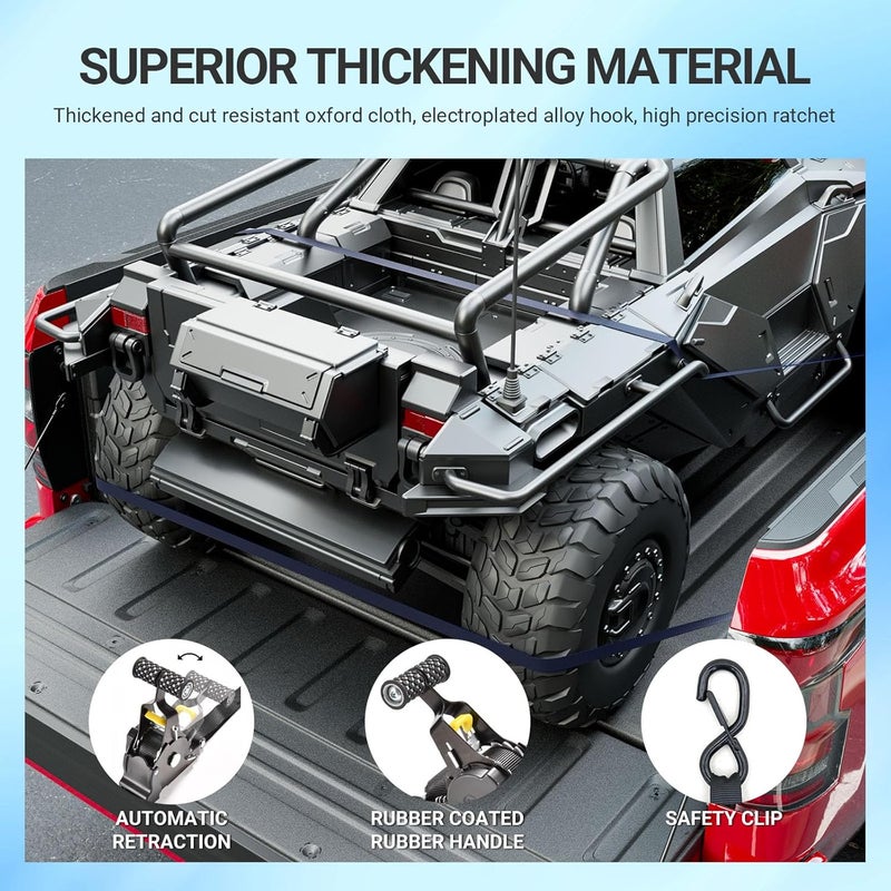 SZYANG 2PCS Retractable Ratchet Straps Compatible with 2022-2025 Toyota Tundra Retractable Tie Down Straps Replacement for 2022-2025 Toyota Tundra Accessories - Image 5